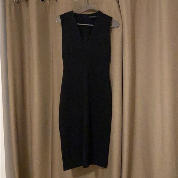 ZARA MIDI VNECK BLACK BODYCON DRESS - Picture 1 of 4